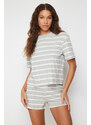 Trendyol Gray Striped Glitter Knitted Pajamas Set