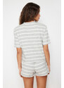 Trendyol Gray Striped Glitter Knitted Pajamas Set