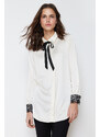 Trendyol Stone Lace Detailed Satin Woven Shirt