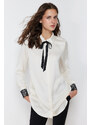 Trendyol Stone Lace Detailed Satin Woven Shirt