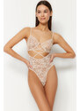 Trendyol Ecru Lace Window/Cut Out Detailed Knitted Bodysuit