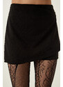 Happiness İstanbul Women's Black Asymmetric Detail Knitted Shorts Skirt