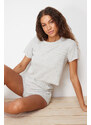 Trendyol Gray Melange Waffle Textured Knitted Pajamas Set