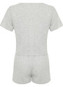 Trendyol Gray Melange Waffle Textured Knitted Pajamas Set