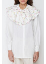 Trendyol Ecru Large Embroidered Baby Collar Cotton Woven Shirt