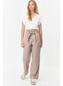 Trendyol Beige Carrot Pattern Belted Woven Trousers