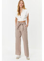 Trendyol Beige Carrot Pattern Belted Woven Trousers