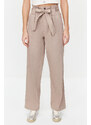 Trendyol Beige Carrot Pattern Belted Woven Trousers