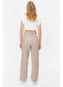 Trendyol Beige Carrot Pattern Belted Woven Trousers