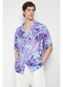 Trendyol Purple Oversize Fit Abstract Printed 100% Viscose Short Sleeve Flowy Summer Shirt