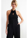 Trendyol Black Fitted Cut Out and Rose Detail Snaps Stretch Knitted Bodysuit