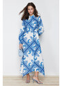 Trendyol Blue Shawl Pattern Asymmetric Skirt Detailed Tied Woven Dress