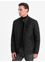 Ombre Clothing Pánská zateplená bunda BIKER prošívaná kosočtvercovým vzorem - černá V1 OM-JALP-22FW-006