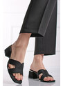 Ideal Černé pantofle na hrubém podpatku Effie