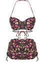 Trendyol Floral Patterned Bralette Brazilian 3-Piece Bikini Set