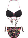 Trendyol Floral Patterned Bralette Brazilian 3-Piece Bikini Set