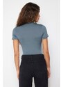 Trendyol Open Anthracite Zippered Stand-Up Collar Zippered Short Sleeved Flexible Snap Fastener Knitted Body