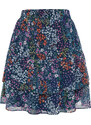 Trendyol Navy Blue Lined Flounce Chiffon Floral Pattern Mini Woven Skirt
