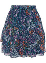 Trendyol Navy Blue Lined Flounce Chiffon Floral Pattern Mini Woven Skirt