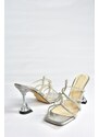 Fox Shoes Women's Silver Glitter Glass Heeled Slippers