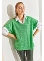 Bianco Lucci Women's V-Neck Short Sleeve Knitwear Sweater