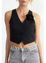 Trendyol Black Fitted Rose Detailed Woven Vest