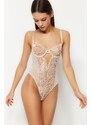 Trendyol Ecru Lace Window/Cut Out Detailed Knitted Bodysuit