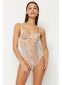 Trendyol Ecru Lace Window/Cut Out Detailed Knitted Bodysuit