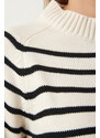 Happiness İstanbul Women's Cream Striped Knitwear Sweater