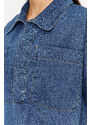 Trendyol Dark Blue More Sustainable Oversize Denim Shirt with Pocket Detail