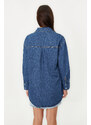 Trendyol Dark Blue More Sustainable Oversize Denim Shirt with Pocket Detail