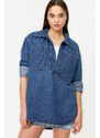Trendyol Dark Blue More Sustainable Oversize Denim Shirt with Pocket Detail