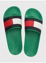 Pantofle Tommy Hilfiger RUBBER TH FLAG POOL SLIDE pánské, zelená barva, FM0FM04263