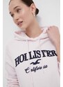 Mikina Hollister Co. dámská, růžová barva, s kapucí, s aplikací