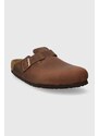 Kožené pantofle Birkenstock Boston SFB pánské, hnědá barva, 159711