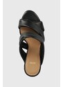 Kožené pantofle BOSS Janet dámské, černá barva, na podpatku, 50516326