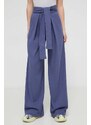 Kalhoty Desigual TAMI dámské, tmavomodrá barva, široké, high waist, 24SWPK02