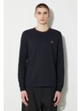 Bavlněné tričko s dlouhým rukávem Fred Perry Twin Tipped T-Shirt tmavomodrá barva, s aplikací, M9602.M68