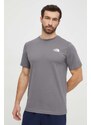 Bavlněné tričko The North Face M S/S Redbox Tee šedá barva, s potiskem, NF0A87NP0UZ1