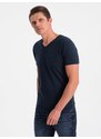 Ombre Clothing Pánské tričko V-NECK s elastanem - tmavě modré V2 OM-TSCT-0106