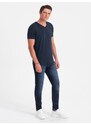 Ombre Clothing Pánské tričko V-NECK s elastanem - tmavě modré V2 OM-TSCT-0106