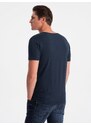 Ombre Clothing Pánské tričko V-NECK s elastanem - tmavě modré V2 OM-TSCT-0106