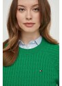 Bavlněný svetr Tommy Hilfiger zelená barva, lehký