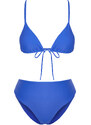 Trendyol Saxe Blue Triangle High Waist High Leg Regular Bikini Set