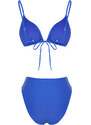 Trendyol Saxe Blue Triangle High Waist High Leg Regular Bikini Set