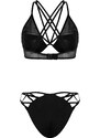 Trendyol Black Tulle Polyamide and Piping Detailed Knitted Underwear Set