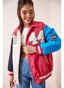 Happiness İstanbul Women's Cream Pink Embroidered Crest Bomber Coat