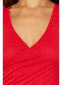 Trendyol Red Fitted/Situated Double Breasted Neck Crop Viscose Stretch Knit Blouse