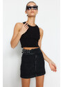 Trendyol Black Accessory Detailed Mini Normal Waist Denim Skirt