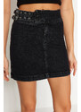 Trendyol Black Accessory Detailed Mini Normal Waist Denim Skirt